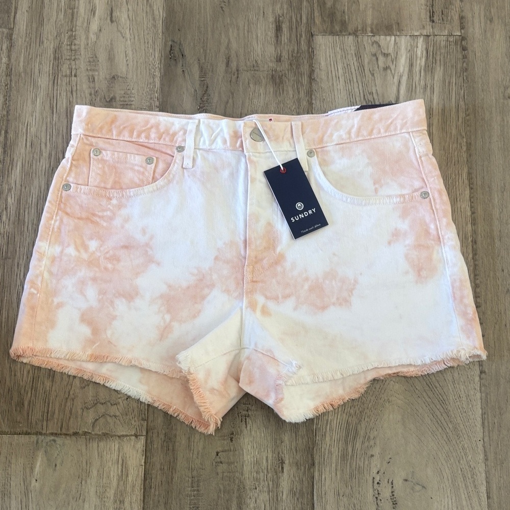 Sundry Pink and White Tie-Dye Jean Shorts